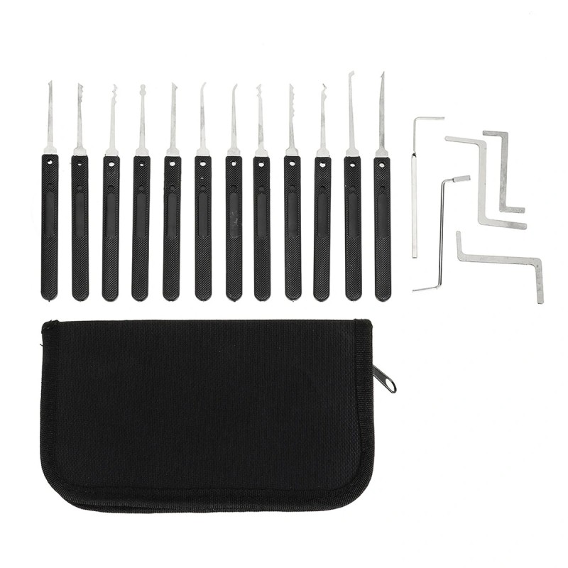 Täydellinen 42-osainen ruostumattomasta teräksestä valmistettu lukkoavaussarja kolmella läpinäkyvällä harjoituslukolla