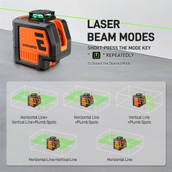 GOCHIFIX viisilinjainen vihreä lasertaso jalustalla kaksi luotipistettä itsevaaittuva kannettava laukku tähtäinlevy paristot