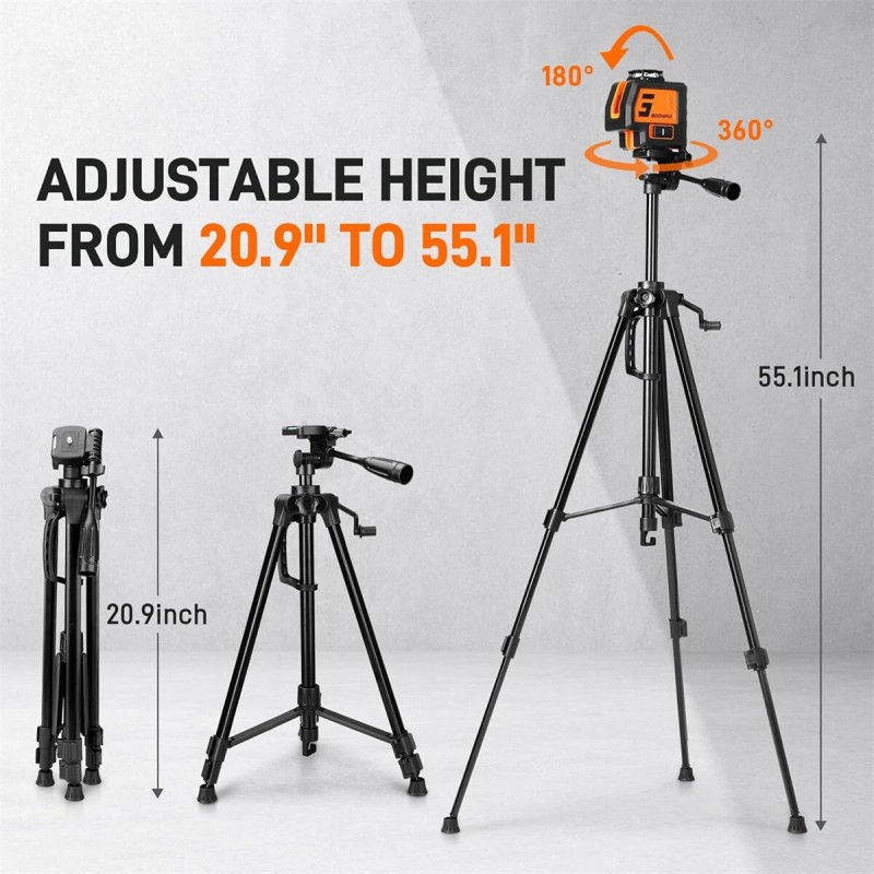 GOCHIFIX viisilinjainen vihreä lasertaso jalustalla kaksi luotipistettä itsevaaittuva kannettava laukku tähtäinlevy paristot