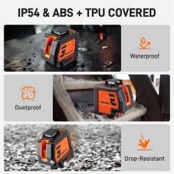 GOCHIFIX viisilinjainen vihreä lasertaso jalustalla kaksi luotipistettä itsevaaittuva kannettava laukku tähtäinlevy paristot