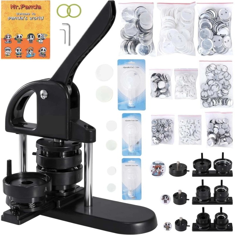 Kolmitoiminen tee se itse napinvalmistaja 25 32 ja 58 millimetriä osilla ja ergonomisella kaarikahvalla