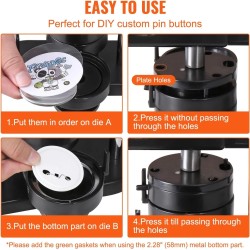 Kolmitoiminen tee-se-itse napinvalmistaja 25, 32 ja 58 millimetriä osilla ja ergonomisella kaarikahvalla