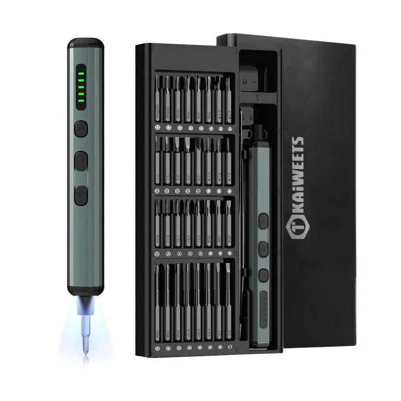 KAIWEETS ES21 tarkkuussähköruuvimeisseli 5 vääntömomenttiasetusta 64 tarkkuuskärkeä USB C lataus ergonominen älypuhelimille