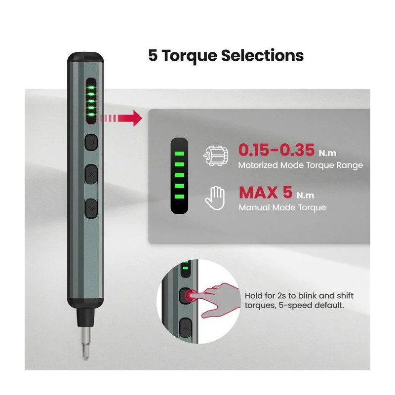 KAIWEETS ES21 tarkkuussähköruuvimeisseli 5 vääntömomenttiasetusta 64 tarkkuuskärkeä USB-C-lataus ergonominen älypuhelimille