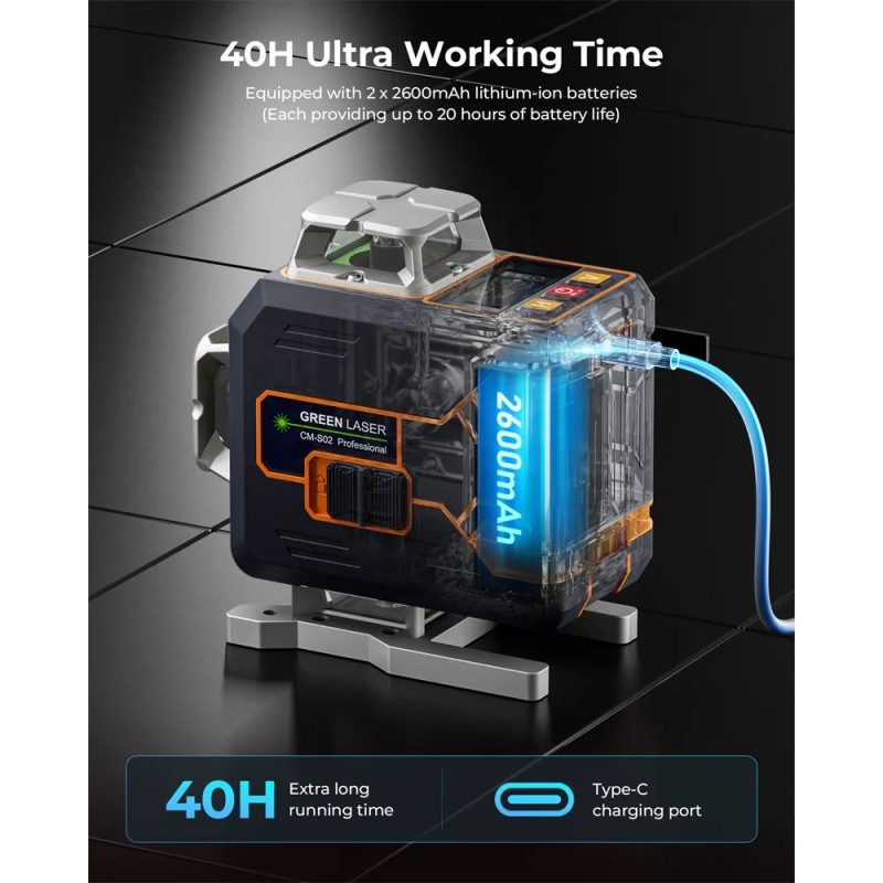CIGMAN CM-S02 vihreä risti-linjalaser 4x360 itsesäätyvä kaukosäädin akku Type-C IP54