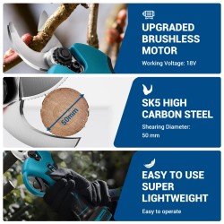 Drillpro sähköiset oksasakset 18V harjaton moottori SK5-terät 50 mm leikkaushalkaisija