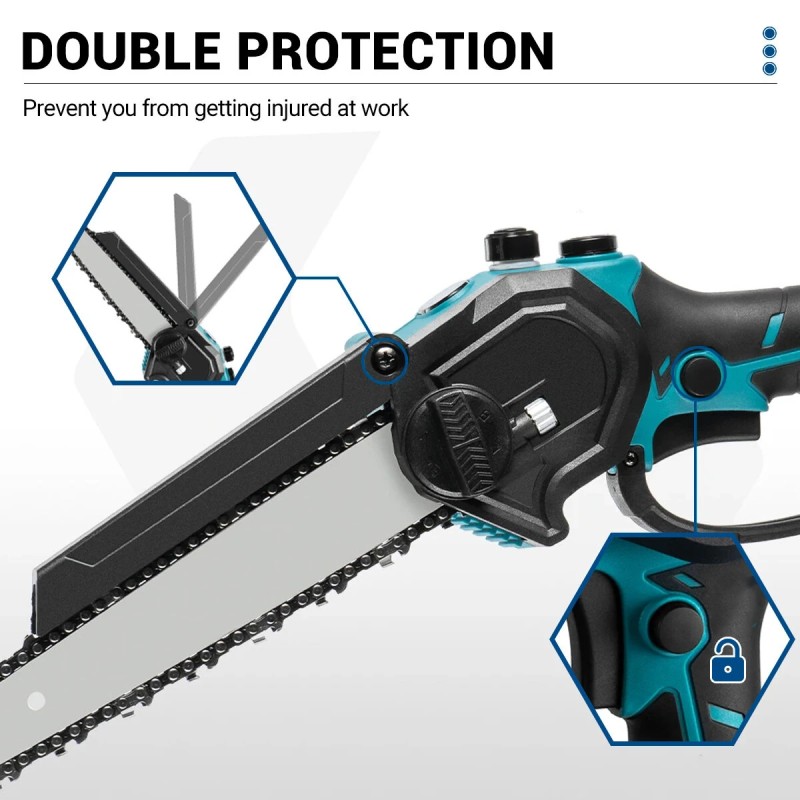 Drillpro 8-tuumainen harjaton akkuketjusaha nopealeikkuinen puuntyöstö puutarhakarsinta sopii Makita 18V-akulle