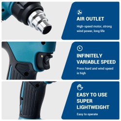 Drillpro 18V kuumailmapistooli LED-näyttö keraaminen lämmityselementti 30–650°C kutistemuovaus juotos ilman akkua