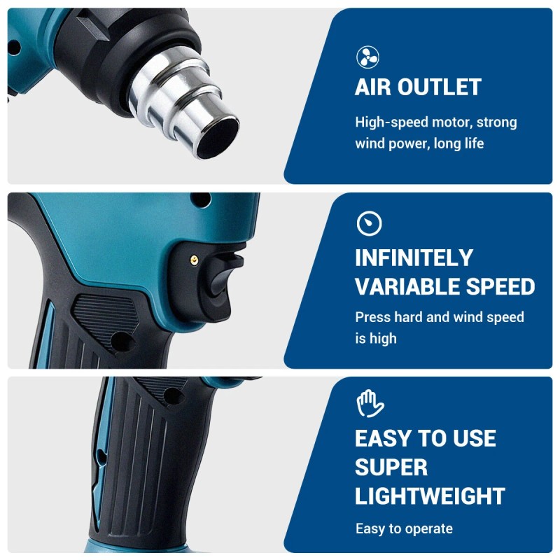 Drillpro 18V kuumailmapistooli LED-näyttö keraaminen lämmityselementti 30–650°C kutistemuovaus juotos ilman akkua