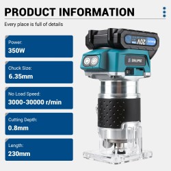 Drillpro akkukäyttöinen harjaton 350W puun trimmeri pienikokoinen reititin urantekoon kaiverrukseen