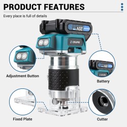 Drillpro akkukäyttöinen harjaton 350W puun trimmeri pienikokoinen reititin urantekoon kaiverrukseen