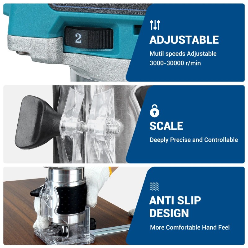 Drillpro akkukäyttöinen harjaton 350W puun trimmeri pienikokoinen reititin urantekoon kaiverrukseen