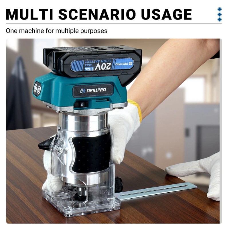 Drillpro akkukäyttöinen harjaton 350W puun trimmeri pienikokoinen reititin urantekoon kaiverrukseen