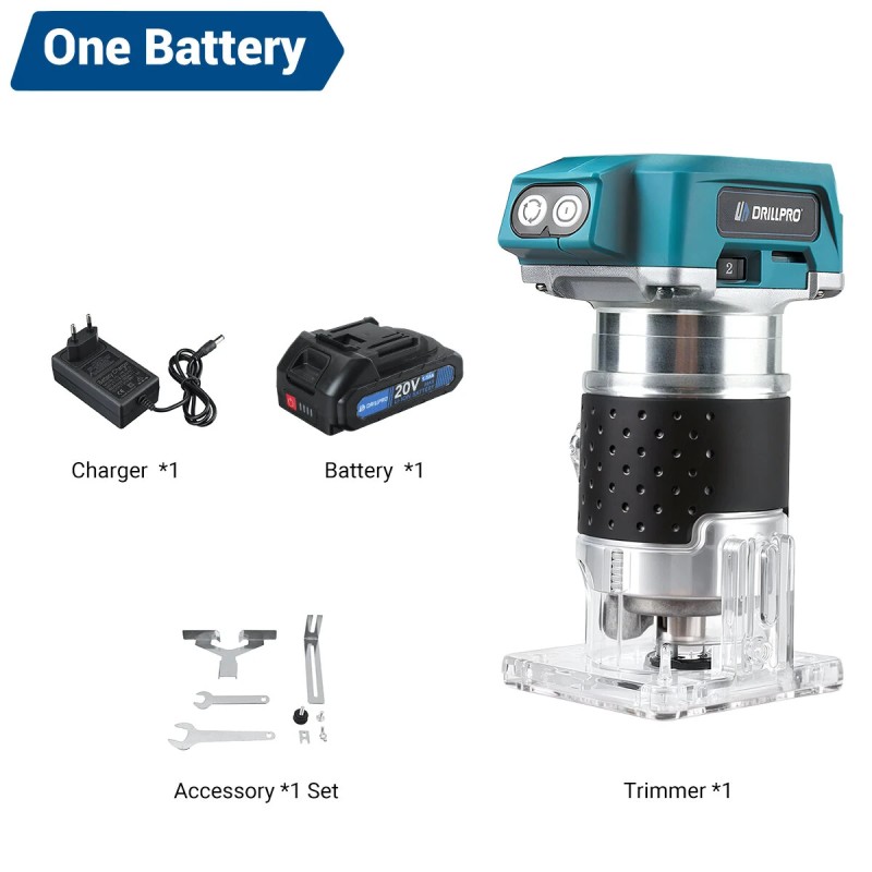 Drillpro akkukäyttöinen harjaton 350W puun trimmeri pienikokoinen reititin urantekoon kaiverrukseen