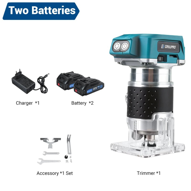 Drillpro akkukäyttöinen harjaton 350W puun trimmeri pienikokoinen reititin urantekoon kaiverrukseen