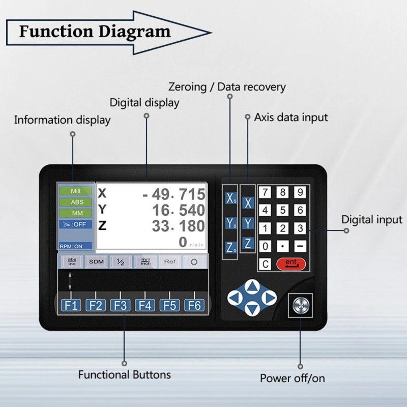 DITRON D80 LCD-näytöllinen 3/4-akselinen DRO digitaalilukija 0,005 mm resoluutio 200-1000 mm