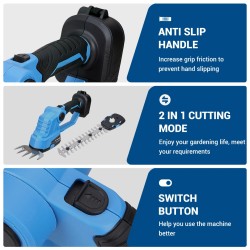 Drillpro sähköinen pensasleikkuri ja ruohotrimmeri 1200 iskua minuutissa harjamoottorilla Makita-yhteensopiva 21 V akku