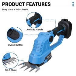 Drillpro sähköinen pensasleikkuri ja ruohotrimmeri 1200 iskua minuutissa harjamoottorilla Makita-yhteensopiva 21 V akku