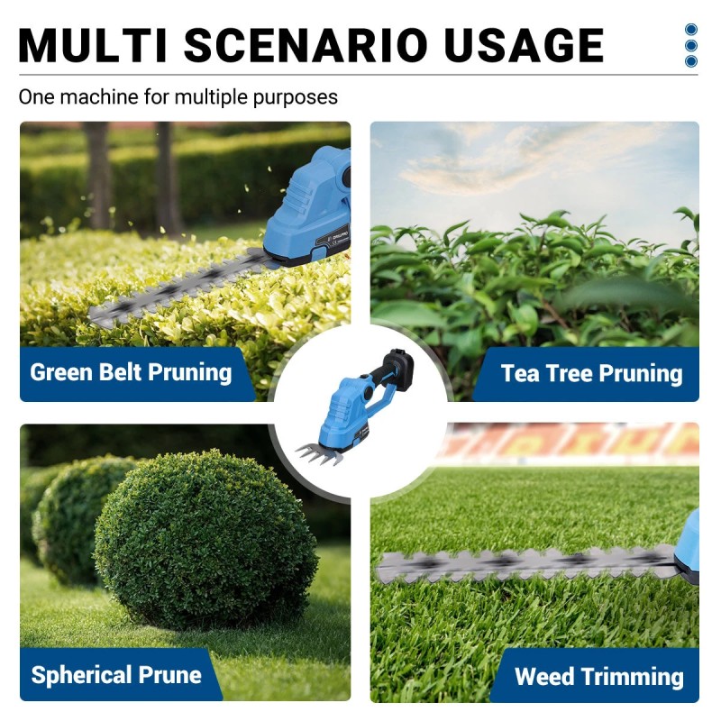 Drillpro sähköinen pensasleikkuri ja ruohotrimmeri 1200 iskua minuutissa harjamoottorilla Makita-yhteensopiva 21 V akku