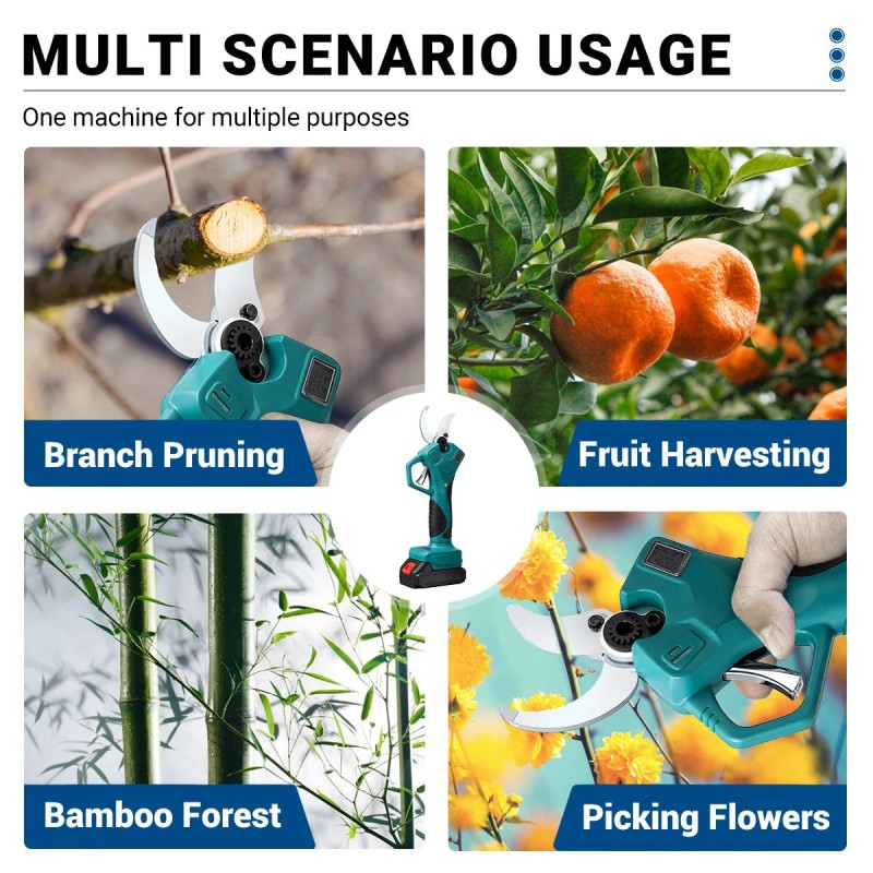 Drillpro sähkökäyttöinen oksasaksi 21V 600W sormisuoja 4-vaihteinen lcd-näyttö 55 mm leikkaushalkaisija akkukäyttöinen