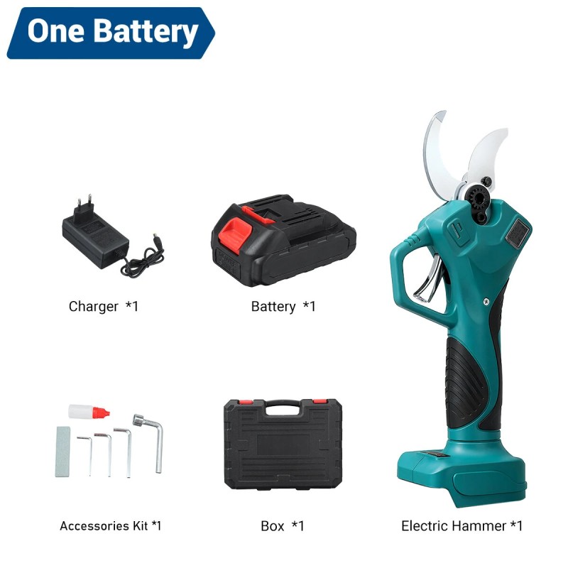 Drillpro sähkökäyttöinen oksasaksi 21V 600W sormisuoja 4-vaihteinen lcd-näyttö 55 mm leikkaushalkaisija akkukäyttöinen