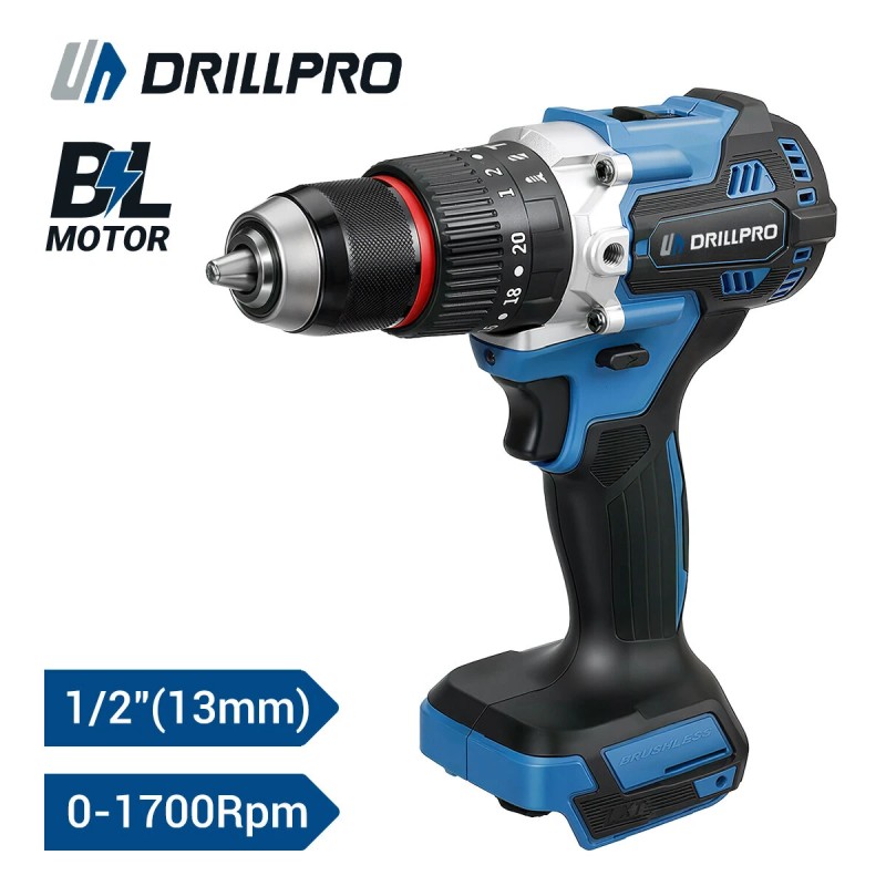 Drillpro akkukäyttöinen porakone harjaton moottori 20V 2,5Ah 120Nm 13mm istukka
