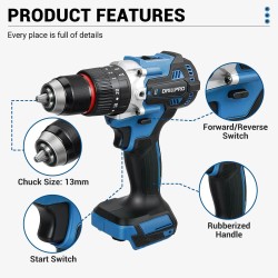 Drillpro akkukäyttöinen porakone harjaton moottori 20V 2,5Ah 120Nm 13mm istukka