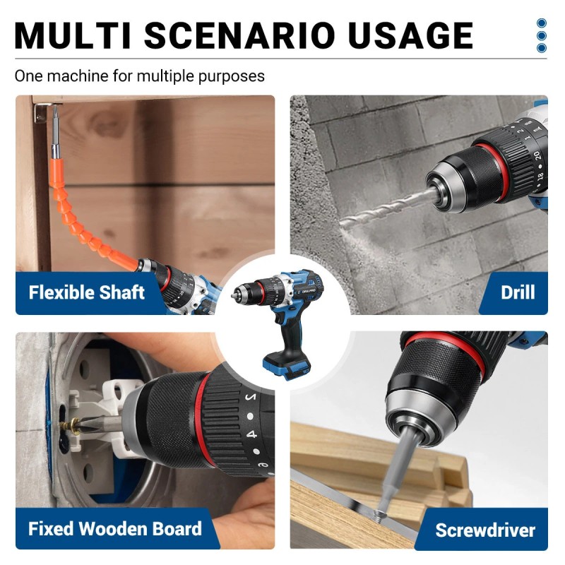 Drillpro akkukäyttöinen porakone harjaton moottori 20V 2,5Ah 120Nm 13mm istukka