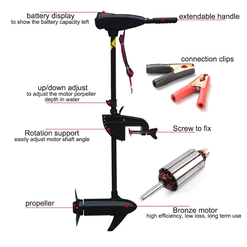 JIANLONG 86 paunan sähköperämoottori kalastusveneeseen led-akunäytöllä ja potkurilla