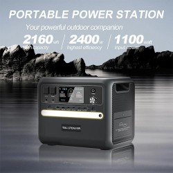 TALLPOWER V2400 kannettava virtalähde 2160Wh LiFePO4 2400W UPS aurinkolataus PD 100W led