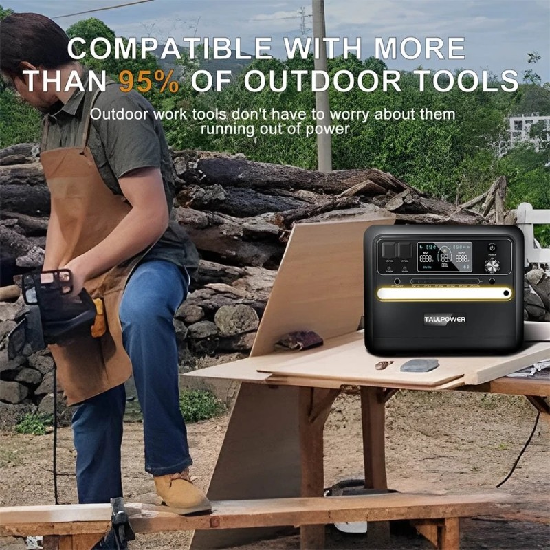 TALLPOWER V2400 kannettava virtalähde 2160Wh LiFePO4 2400W UPS aurinkolataus PD 100W led