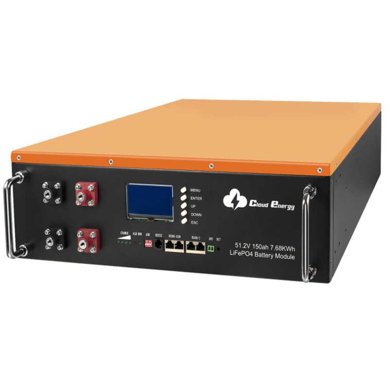 Cloudenergy 48V 150Ah LiFePO4-akku 7,68 kWh kotivarastoon sisäänrakennettu akunhallintajärjestelmä LED-näyttö CL48-150A