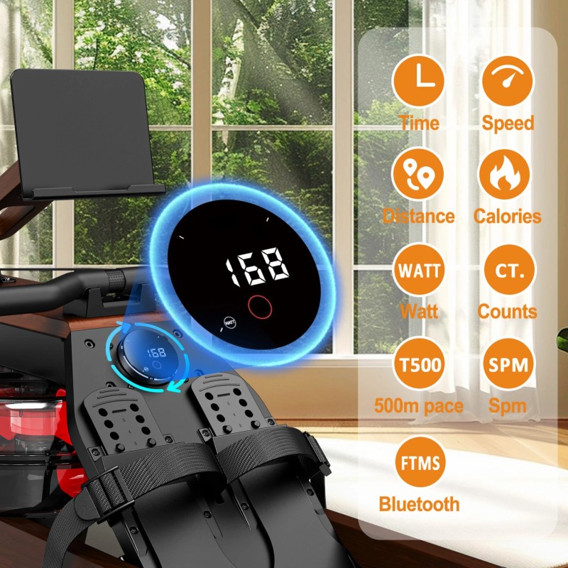 Bominfit V-W3 puinen vesisoutuergometri FSC-sertifioitu 14-litrainen säiliö kuusi vastustasoa taitettava Kinomap-yhteensopiva