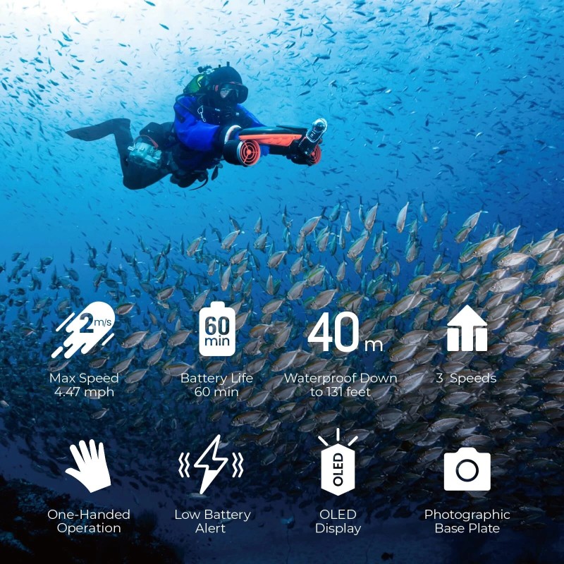 Tehokas sukellusskootteri sublue Navbow+ 3-vaiheinen 40 metrin sukellussyvyys 60 minuutin akunkesto OLED-näyttö