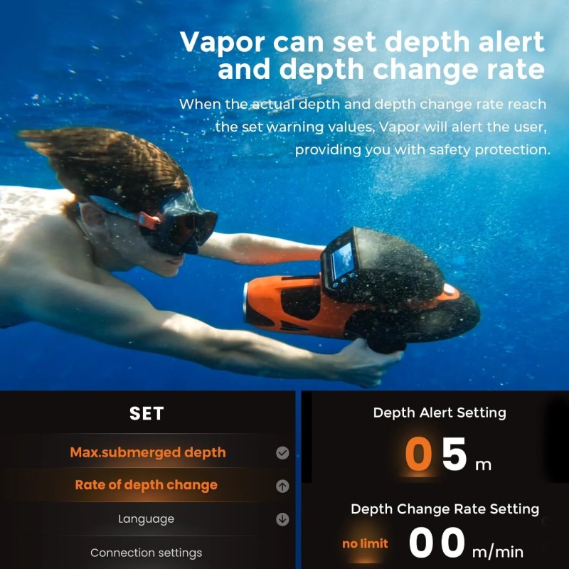 Sublue Vapor vedenalainen sukellusskootteri pumppusuuttimella käsikäyttöinen jopa 10,9 km/h 40 m
