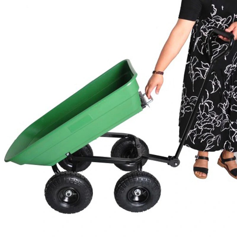 Taittuva puutarhakippikärry teräsrungolla ilmatäytteiset renkaat ulkokäyttöön kantavuus 136 kiloa