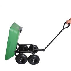 Taittuva puutarhakippikärry teräsrungolla ilmatäytteiset renkaat ulkokäyttöön kantavuus 136 kiloa