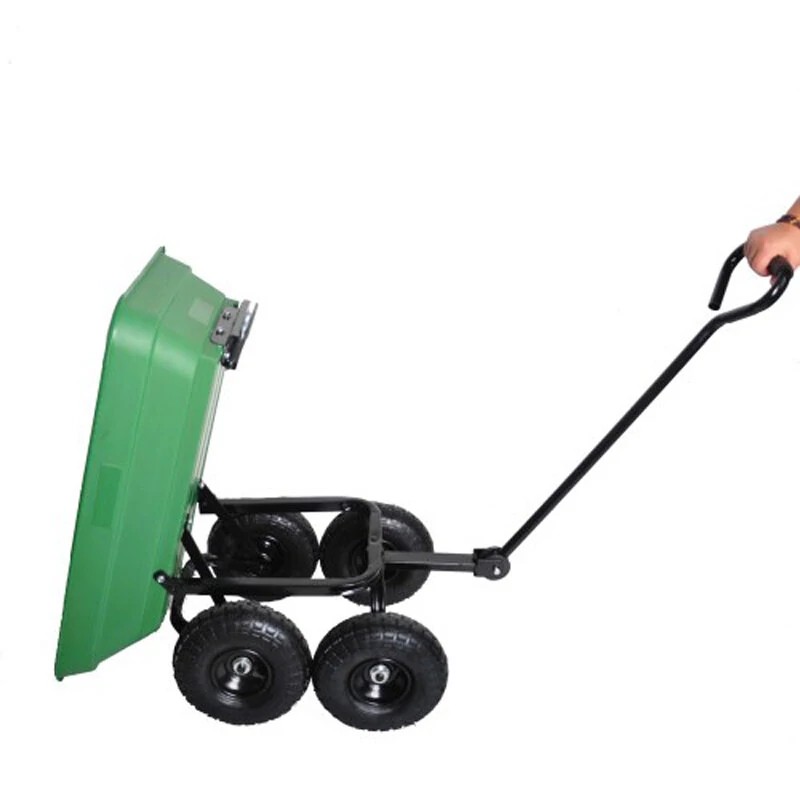 Taittuva puutarhakippikärry teräsrungolla ilmatäytteiset renkaat ulkokäyttöön kantavuus 136 kiloa