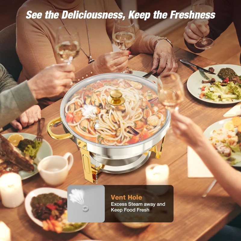 WARMOUNTS kulta buffet-lämmityssarja 2/4/6 kpl 5QT pyöreä haudeastia lasikannella