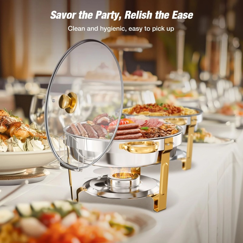 WARMOUNTS kulta buffet-lämmityssarja 2/4/6 kpl 5QT pyöreä haudeastia lasikannella