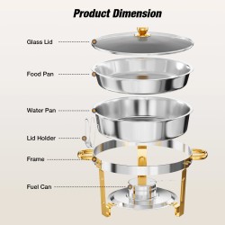 WARMOUNTS kulta buffet-lämmityssarja 2/4/6 kpl 5QT pyöreä haudeastia lasikannella