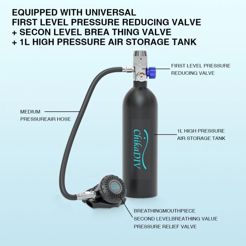 ChikaDIV 1 litran sukelluspullo 15–20 minuutin kannettava sukelluspaketti