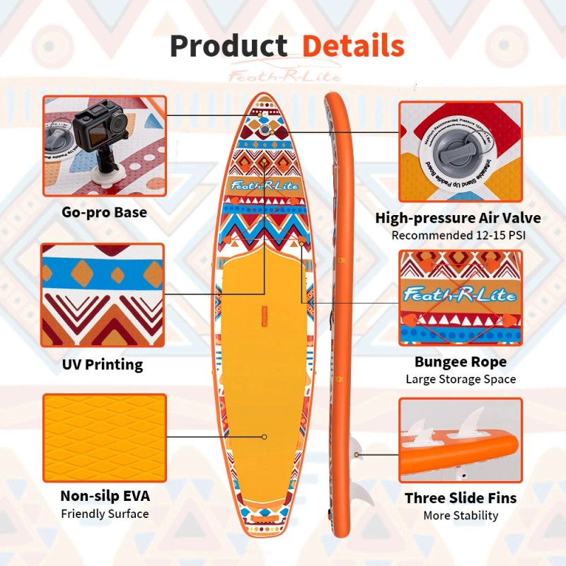 Funwater puhallettava SUP-lauta 350*84*15cm oranssi maksimikuorma 180kg mukana mela pumppu reppu