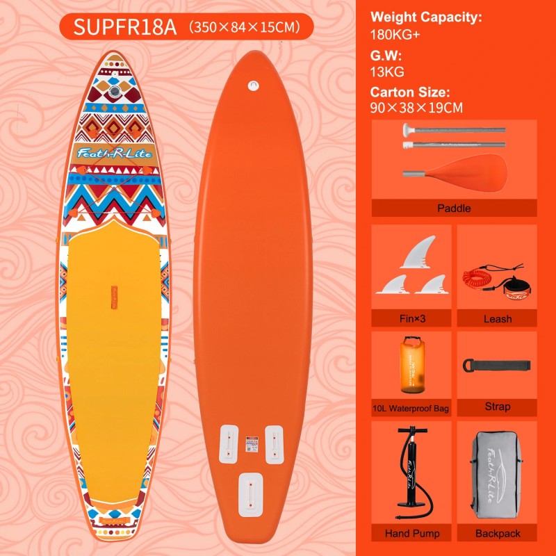 Funwater puhallettava SUP-lauta 350*84*15cm oranssi maksimikuorma 180kg mukana mela pumppu reppu