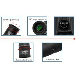 Monokulaarinen suurennettava kaukoputki 8–20x50 ja 6–16x42, korkealaatuinen optiikka, jalustakiinnitteinen