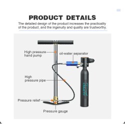 ChikaDIV pieni manuaalinen korkeapainepumppu sukellukseen 30MPa ruostumattomasta teräksestä