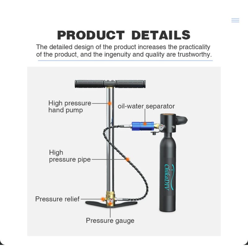 ChikaDIV pieni manuaalinen korkeapainepumppu sukellukseen 30MPa ruostumattomasta teräksestä