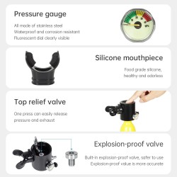 DIDEEP 0,5-litrainen kannettava sukelluspullo varahengityslaite silikonisuukappaleella painemittarilla