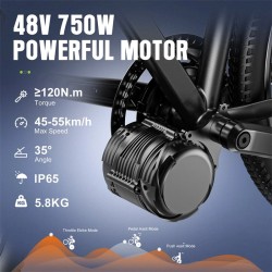 Tongsheng TSDZ8 48V 750W keskivetomoottori sähköpyörämuunnossarja EKD01-mittarilla 44T eturatas