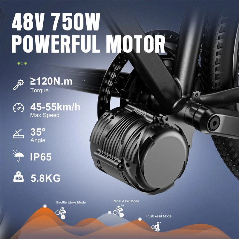 Tongsheng TSDZ8 48V 750W keskivetomoottori sähköpyörämuunnossarja EKD01-mittarilla 44T eturatas